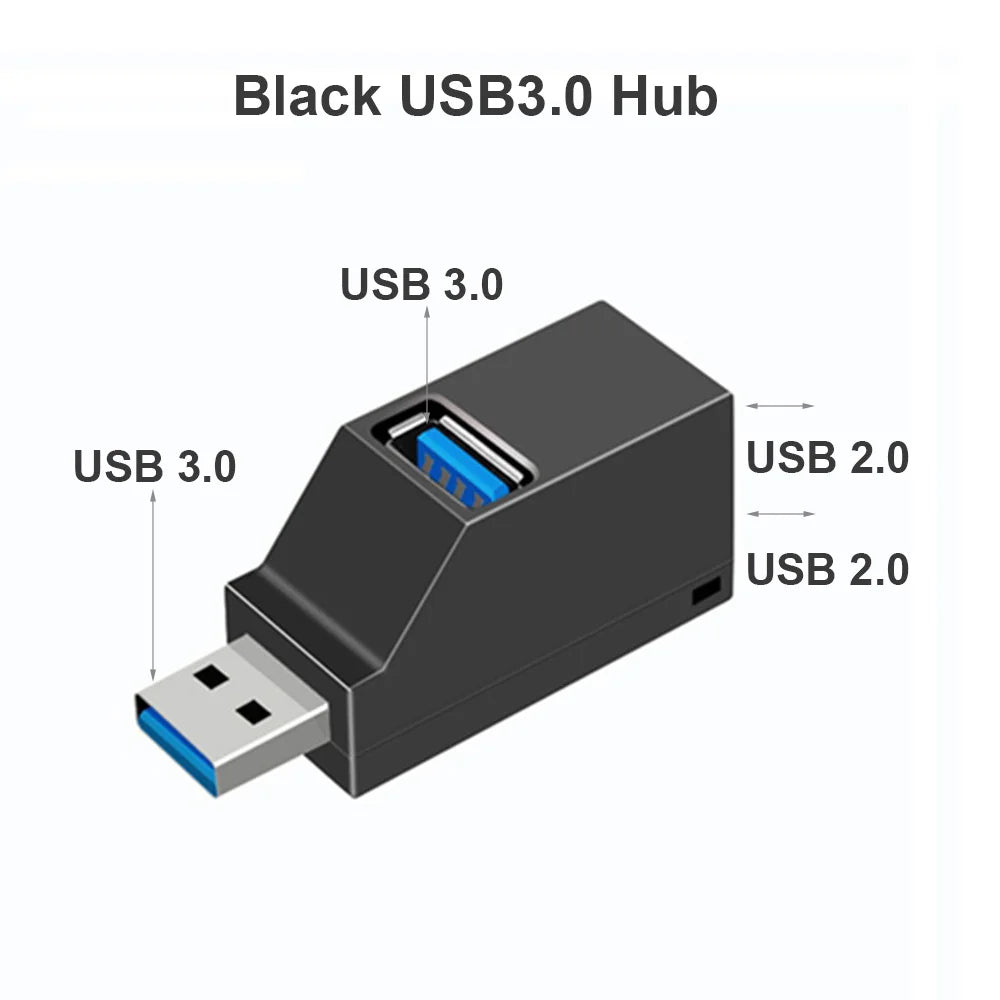 USB 3.0/2.0 Hub Adapter – 1 to 3 Port Splitter, High-Speed Extender for PC/Laptop Mobile Arcade Ltd