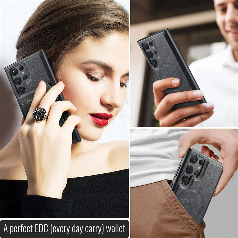 2-in-1 MagSafe Magnetic Leather Flip Wallet Case for Samsung S25 with Card Holder and Stand Function Mobile Arcade Ltd