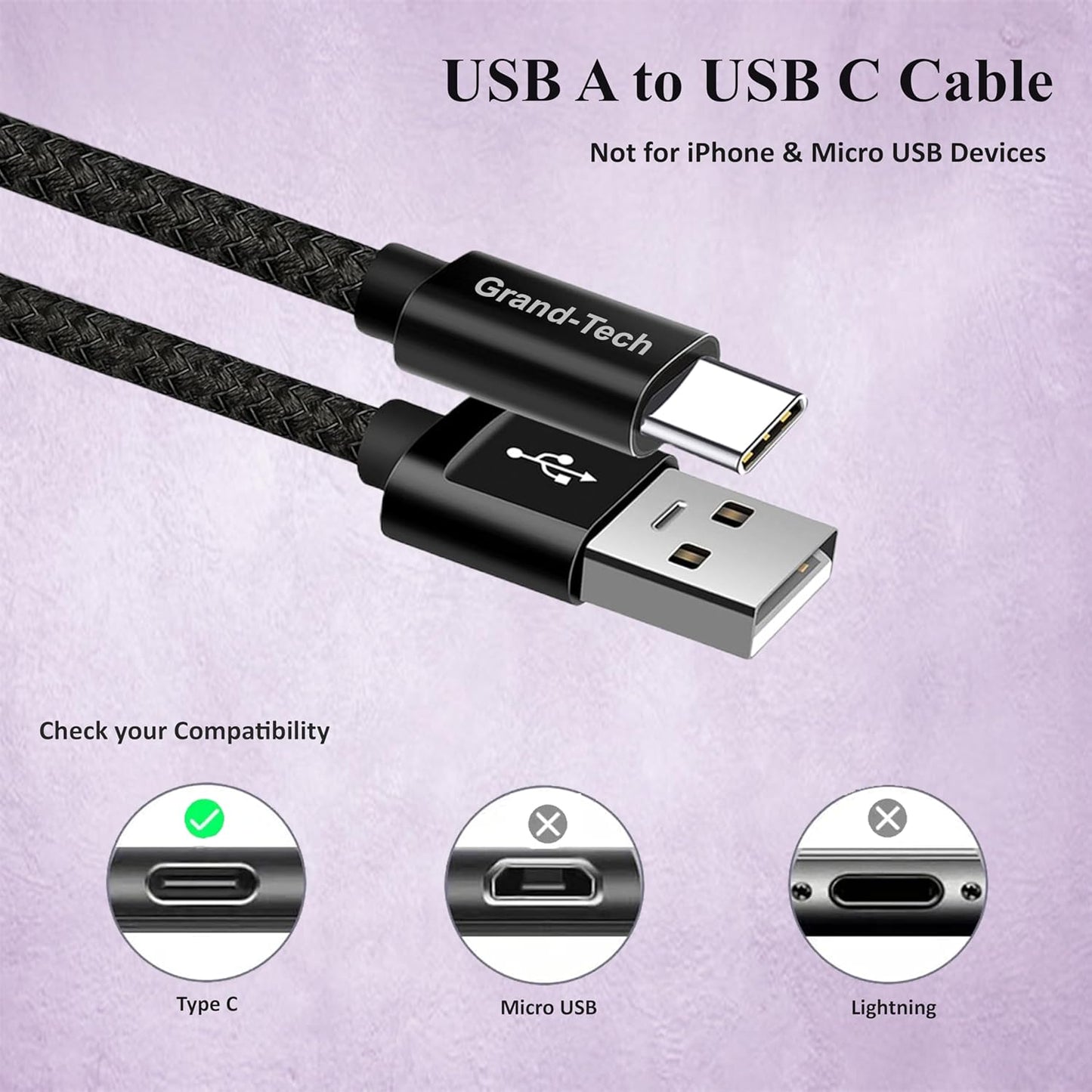USB C Charger Cable | Fast Charging Braided USB A to USB-C Lead for Samsung & Pixel Mobile Arcade Ltd