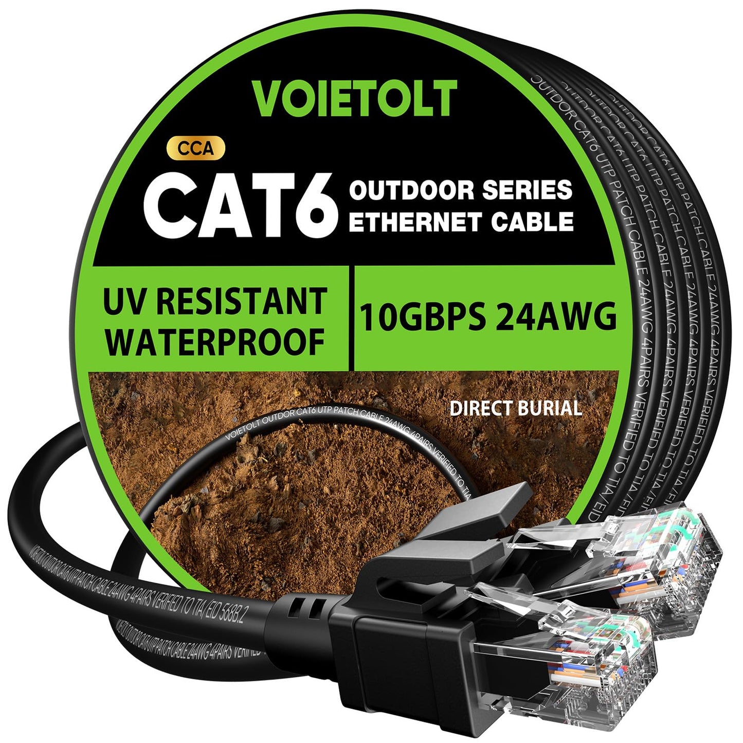 40m Outdoor CAT6 Ethernet Cable – Waterproof, 10Gbps, CCA, Direct Burial