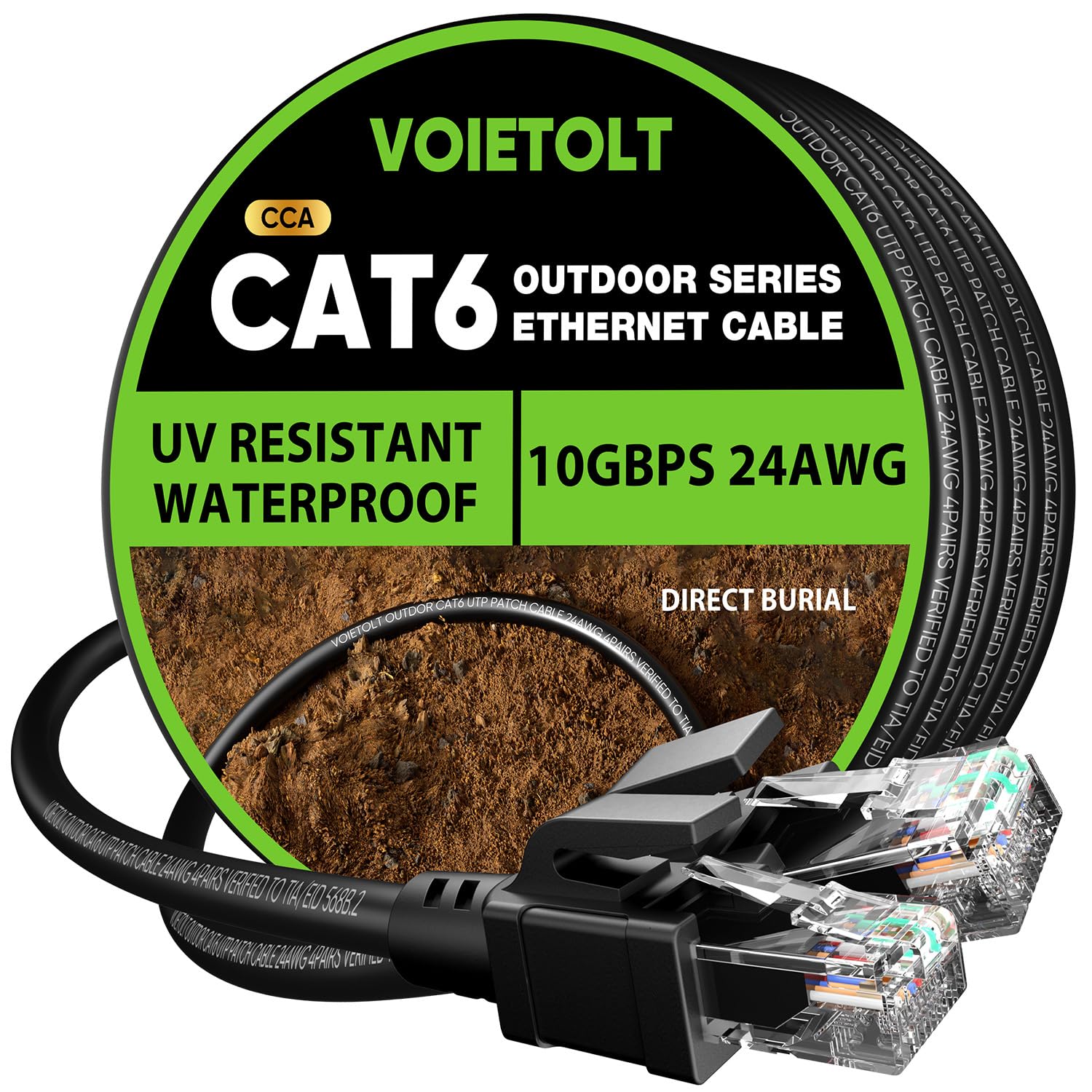 40m Outdoor CAT6 Ethernet Cable – Waterproof, 10Gbps, CCA, Direct Burial