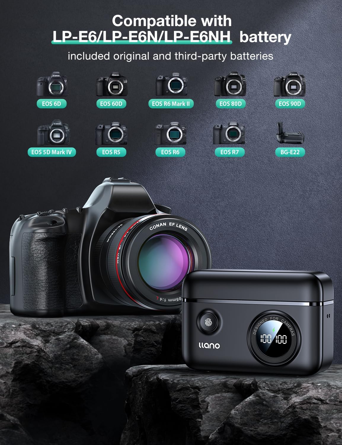 LP-E6NH LP-E6P Battery 18W Fast Charger for Canon EOS R5/R6 Mark II, 5D, 7D Mobile Arcade Ltd