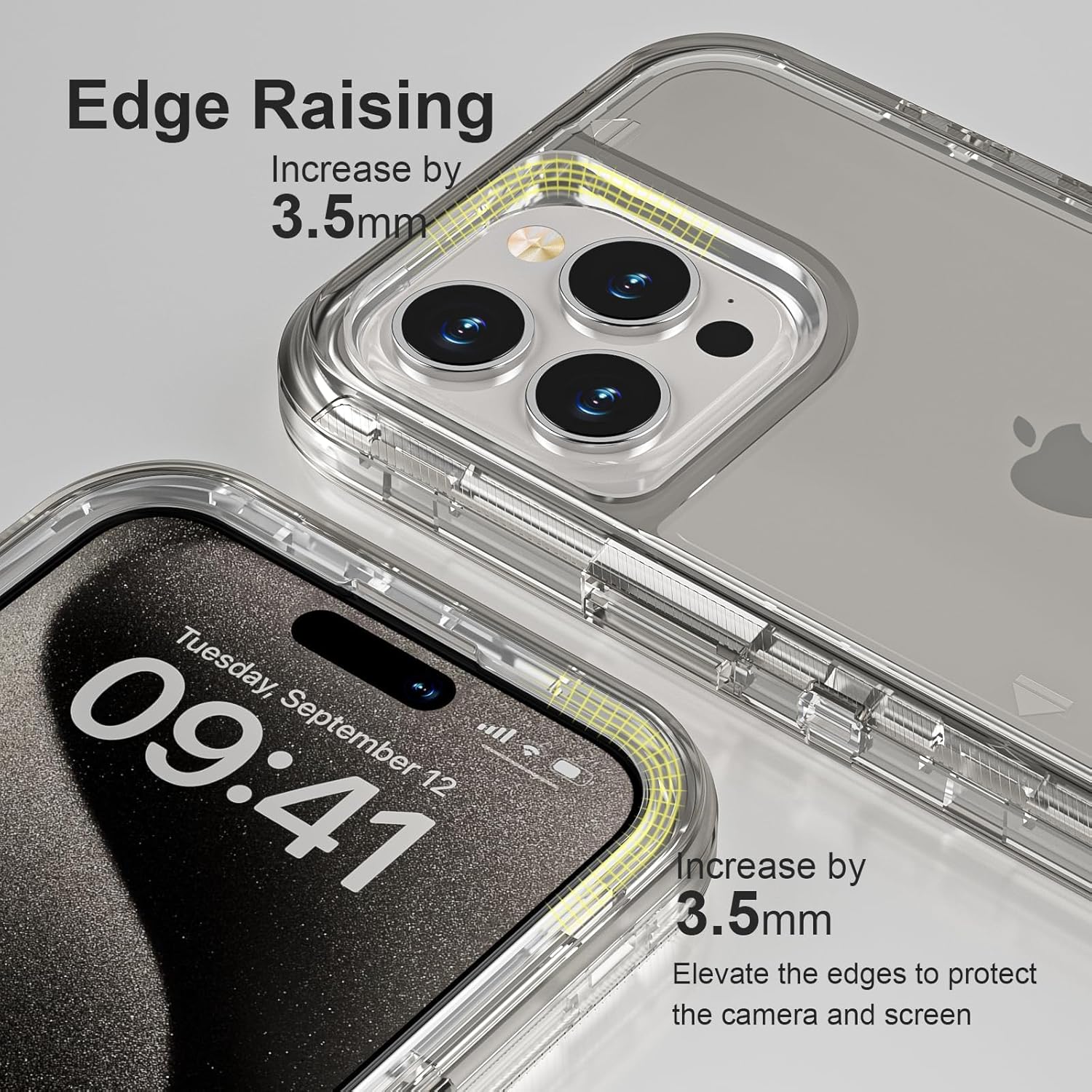 iPhone 15 Pro Case Crystal Gray Heavy Duty Shockproof Dual Layer Clear Cover Mobile Arcade Ltd