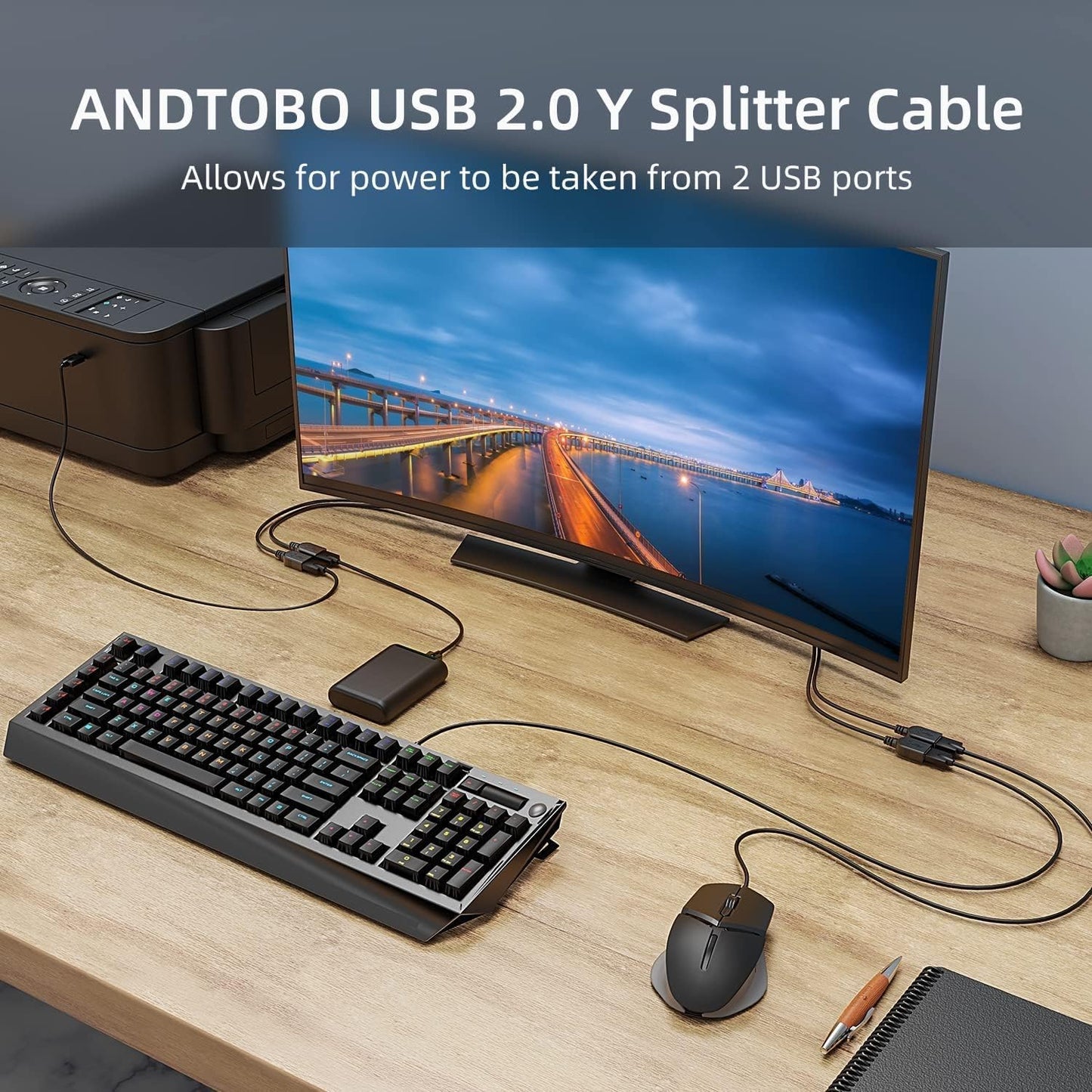 USB 2.0 A Male to Dual 2-Port USB Female Y Splitter Hub Power Extension Cable Mobile Arcade Ltd