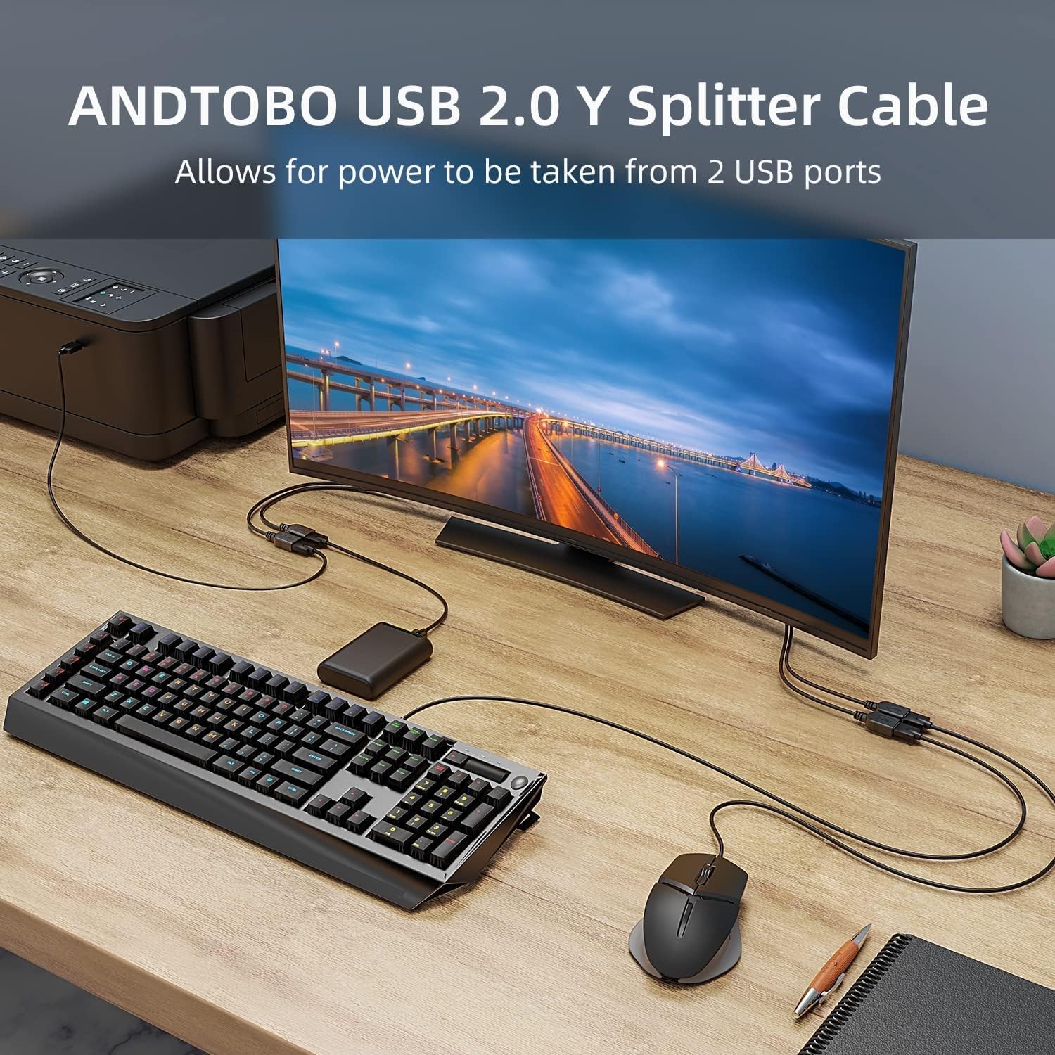 USB 2.0 A Male to Dual 2-Port USB Female Y Splitter Hub Power Extension Cable Mobile Arcade Ltd