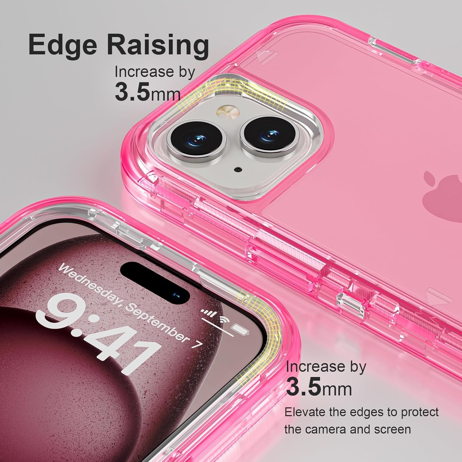 iPhone 15 Case Crystal Pink Heavy Duty Shockproof 2-Layer Clear Protective Mobile Arcade Ltd