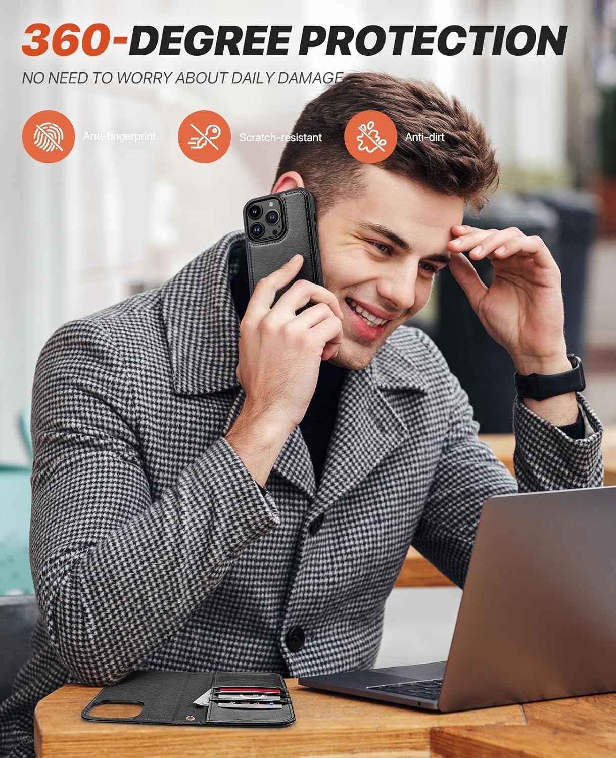 iPhone 15 Pro Max Wallet Case Black Magnetic 2-in-1 Flip Leather Cover RFID Mobile Arcade Ltd