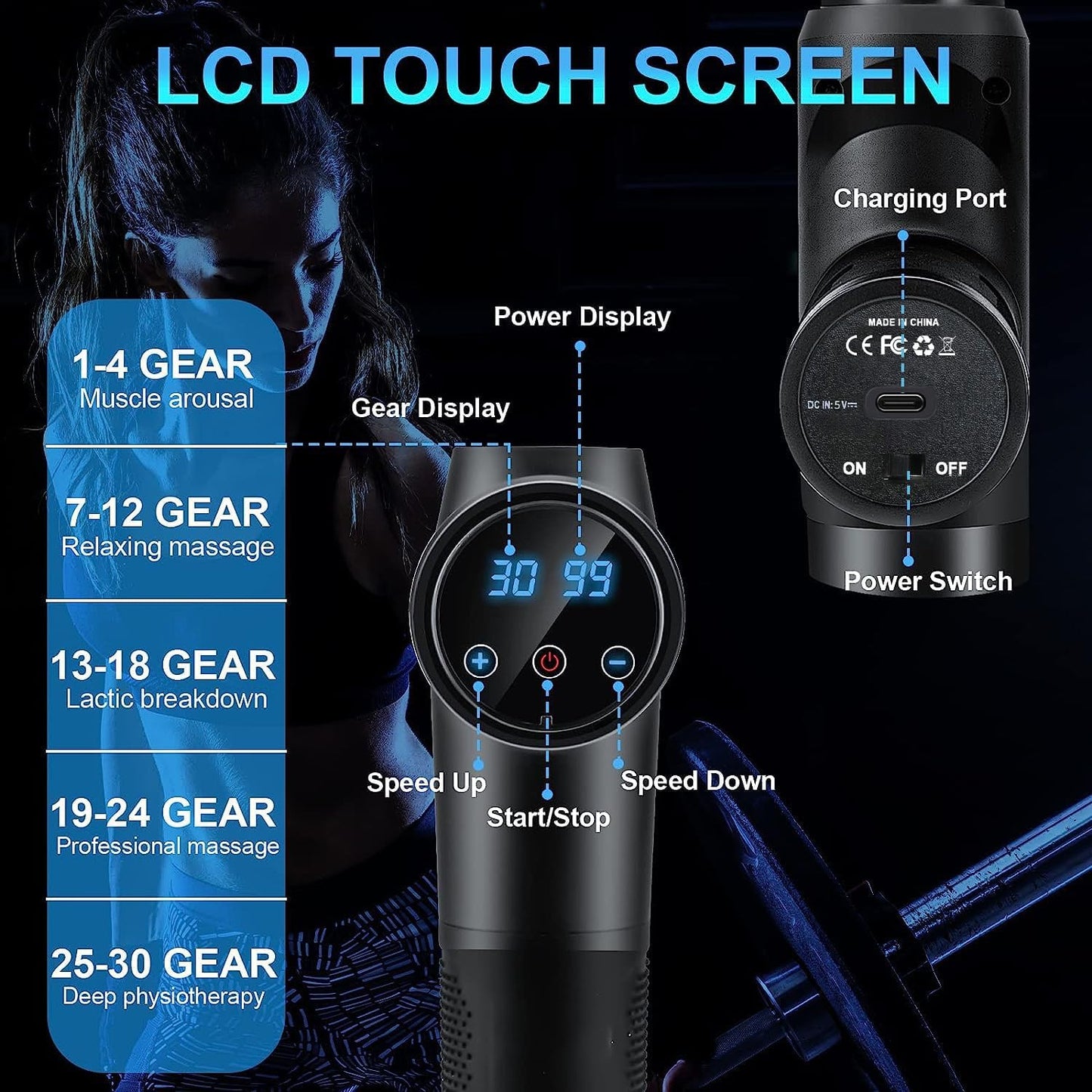 Deep Tissue Massage Gun – 30-Speed Muscle Massager with LCD & 10 Heads (Black) Mobile Arcade Ltd