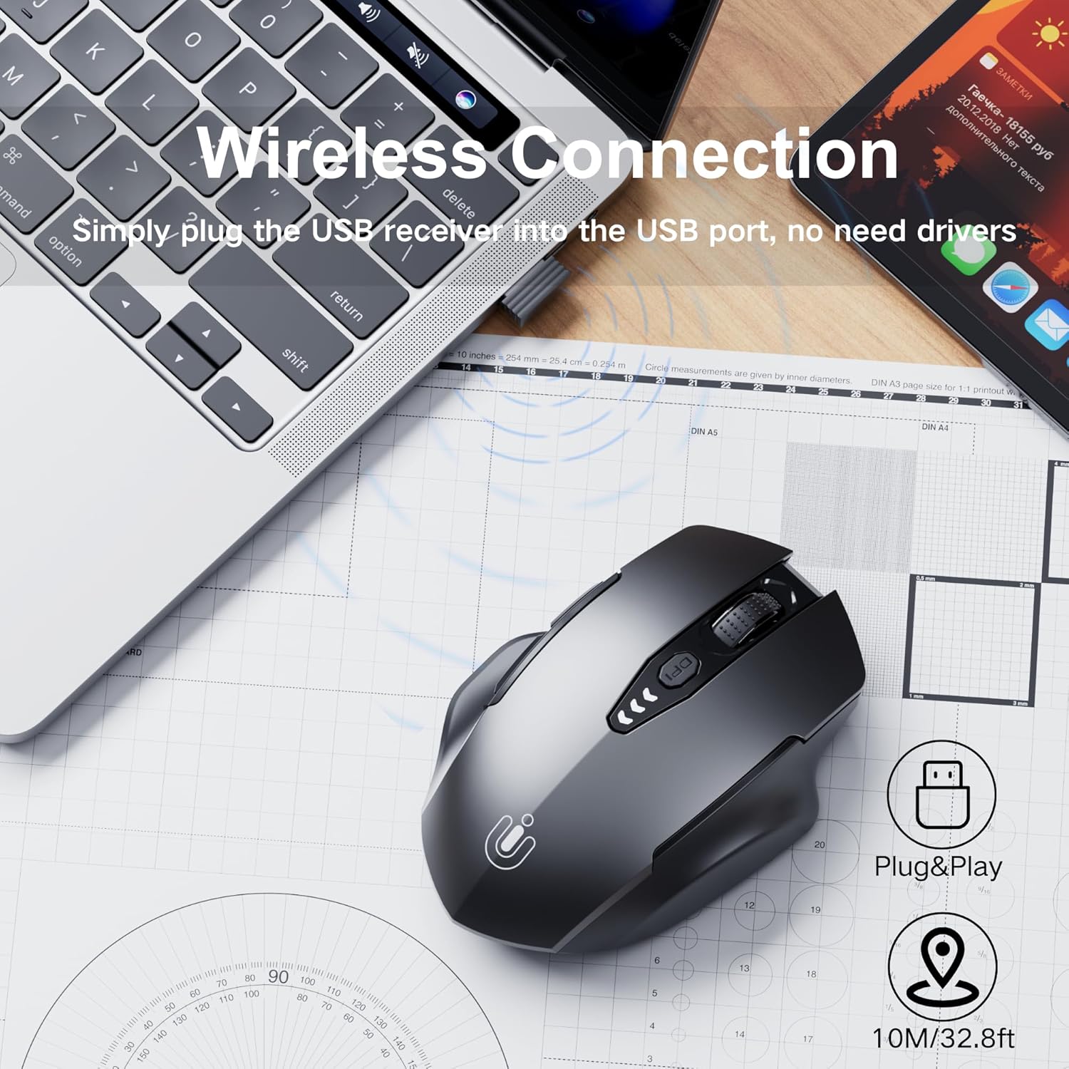 Uineer Rechargeable Wireless Mouse with DPI Control & Battery Display Mobile Arcade Ltd