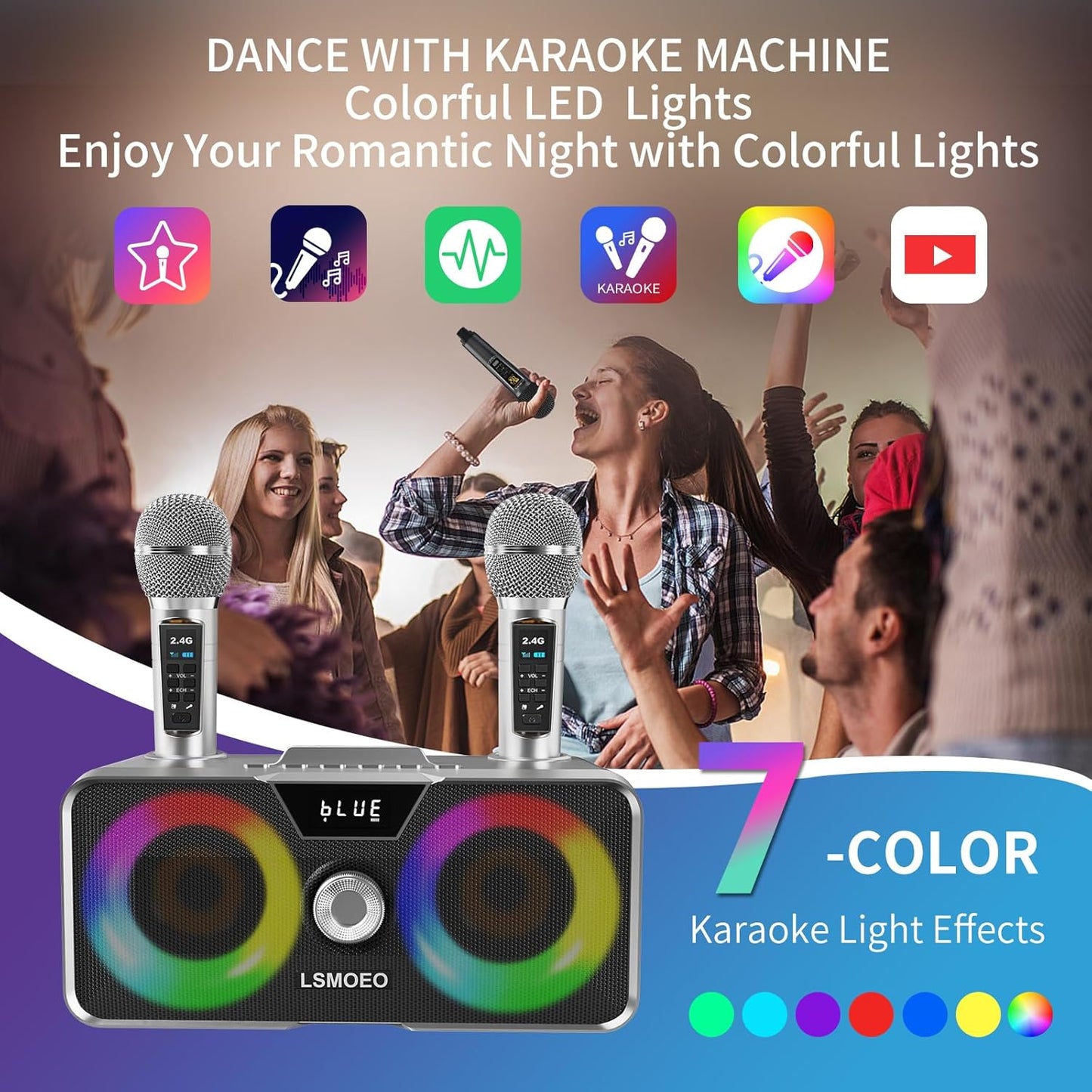 Portable Karaoke Machine with 2 UHF Wireless Mics & Bluetooth Speaker Mobile Arcade Ltd