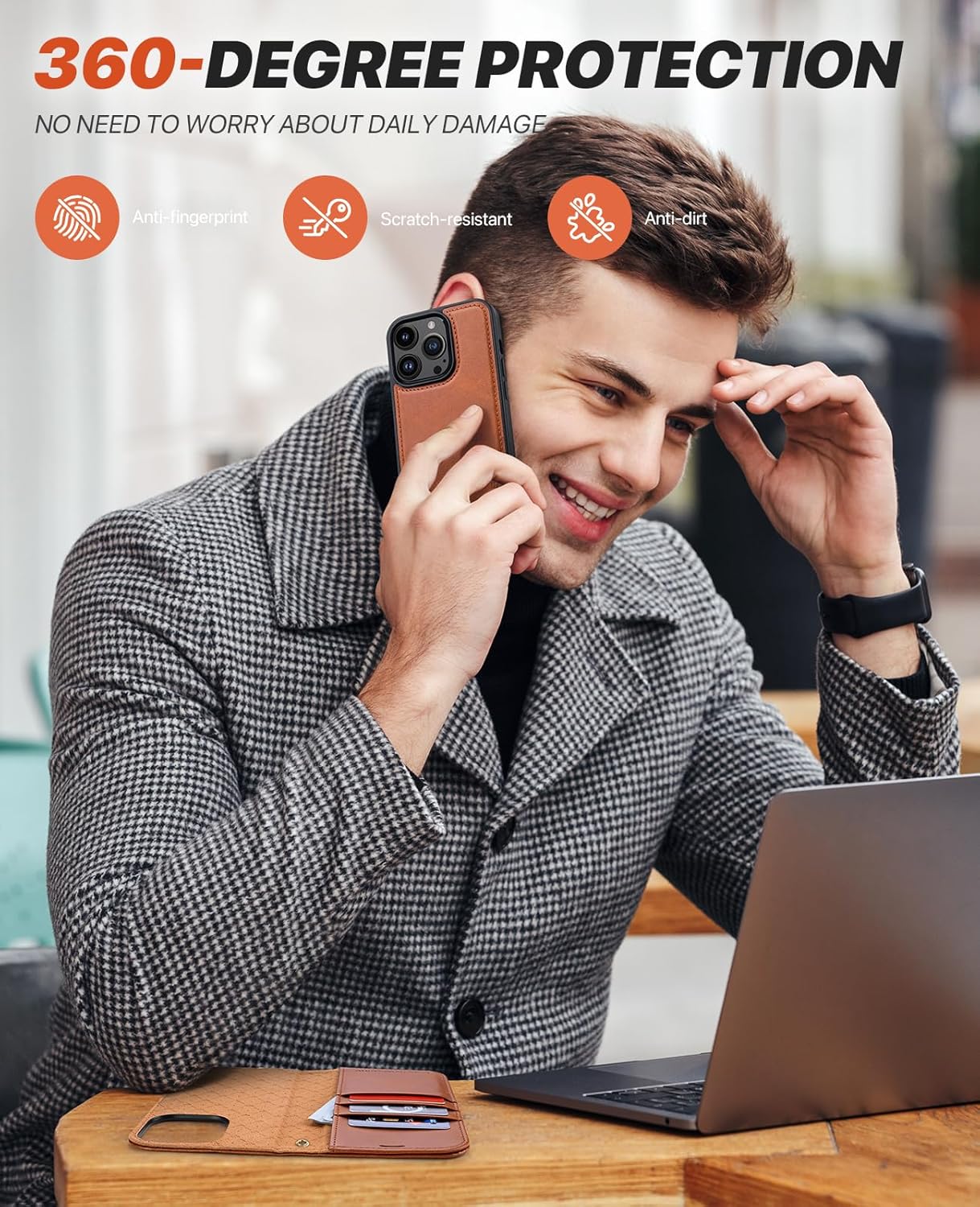 iPhone 15 Pro Max Wallet Case Brown Magnetic 2-in-1 Detachable Flip Cover RFID Mobile Arcade Ltd