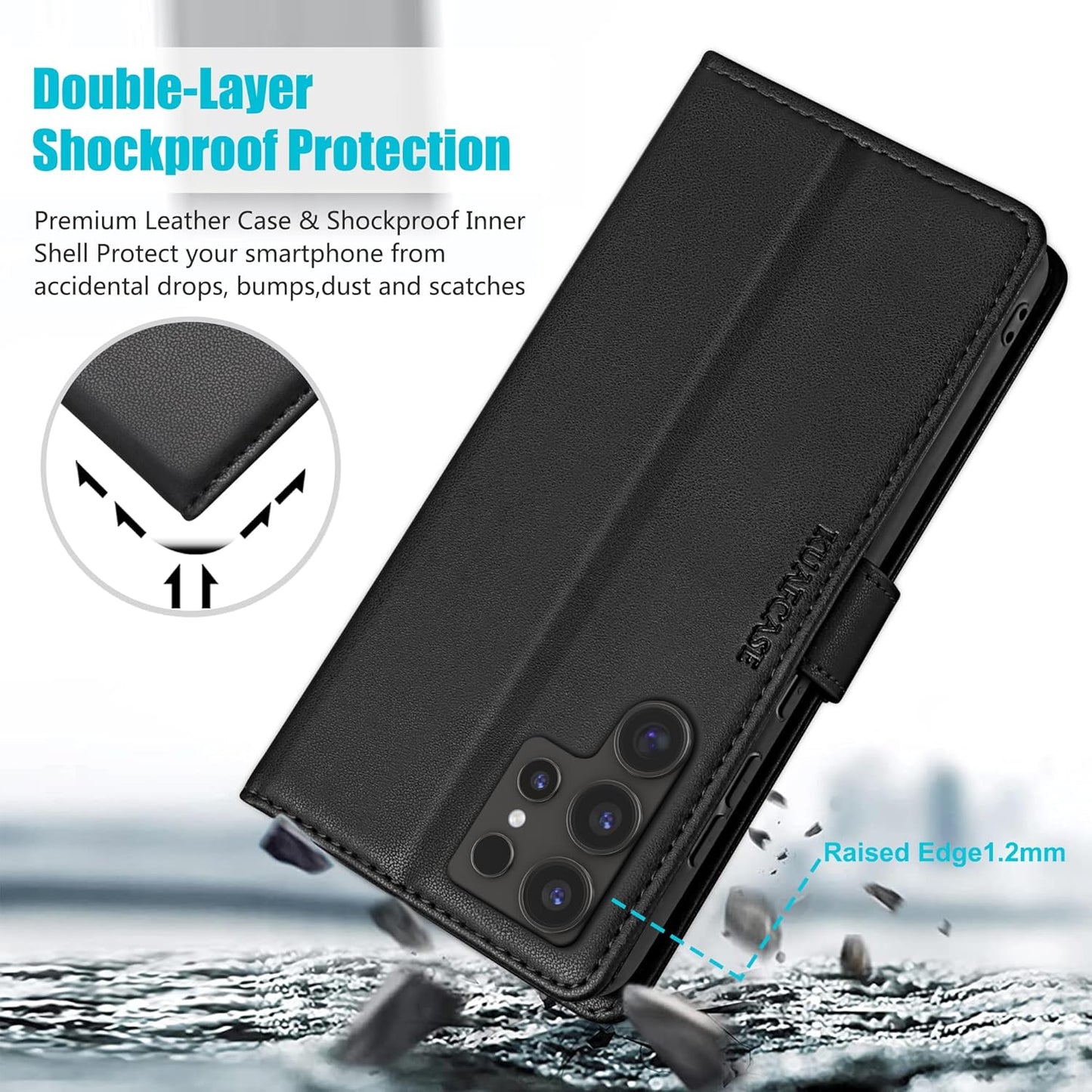 Galaxy S25 Ultra Wallet Case Black Kickstand Shockproof 4 Card Slot Cover Mobile Arcade Ltd