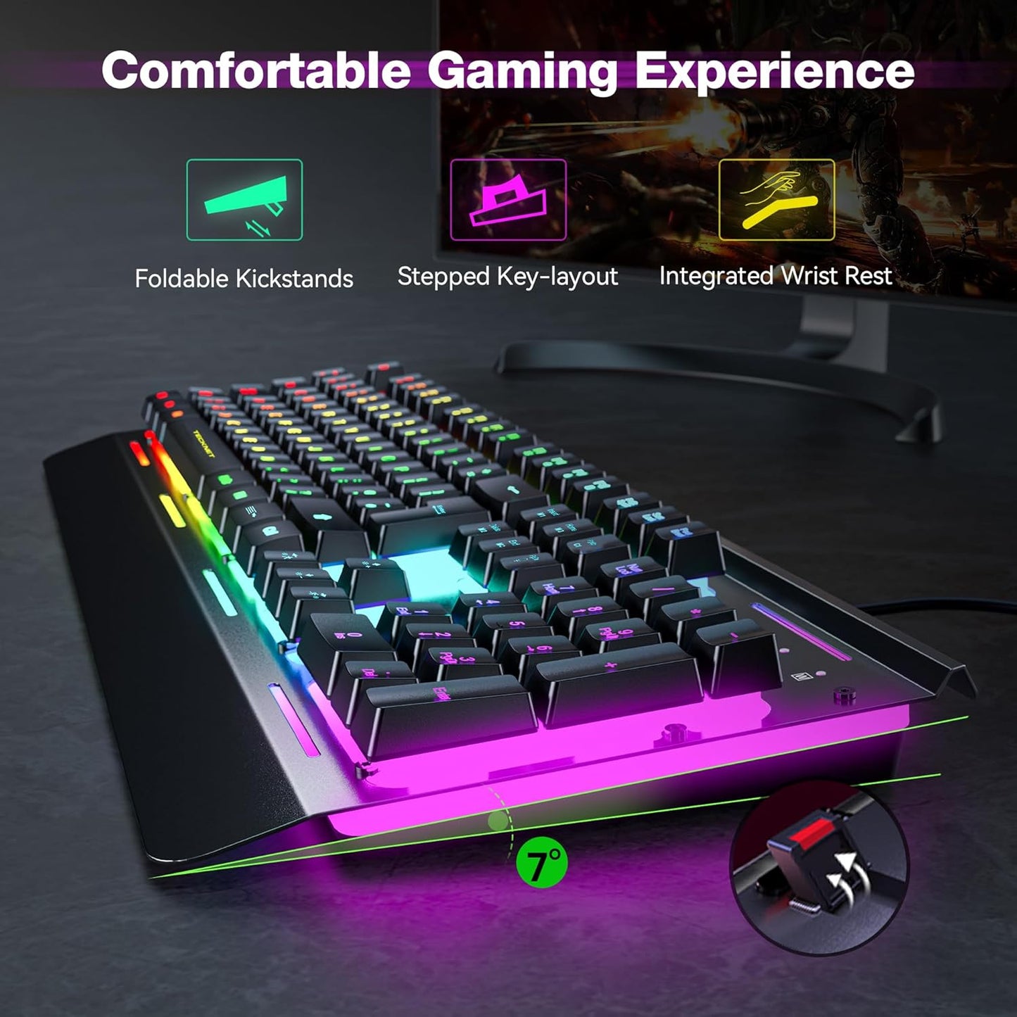 TECKNET RGB Wired Gaming Keyboard UK Layout – 105 Keys, Metal Panel Mobile Arcade Ltd