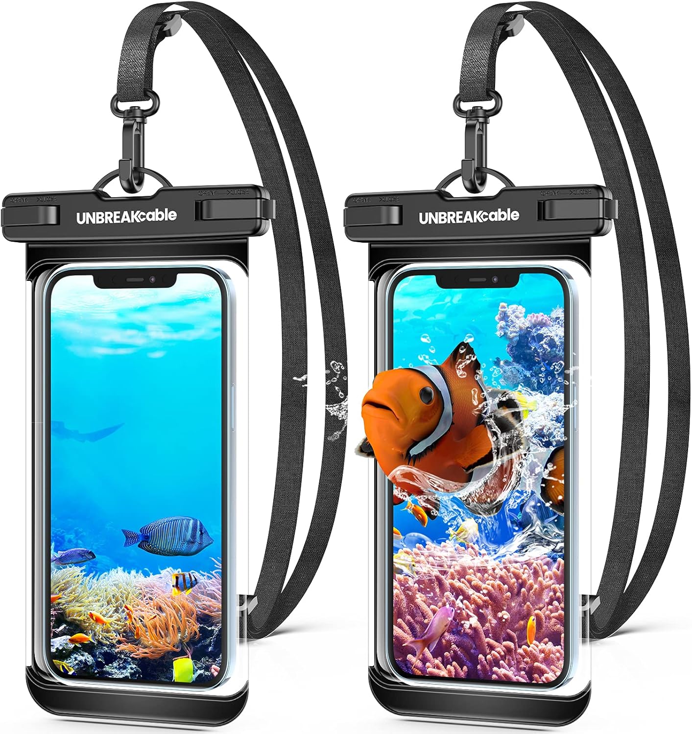 2-Pack IPX8 Waterproof Phone Pouch, Universal Dry Bag for iPhone & Samsung, Black