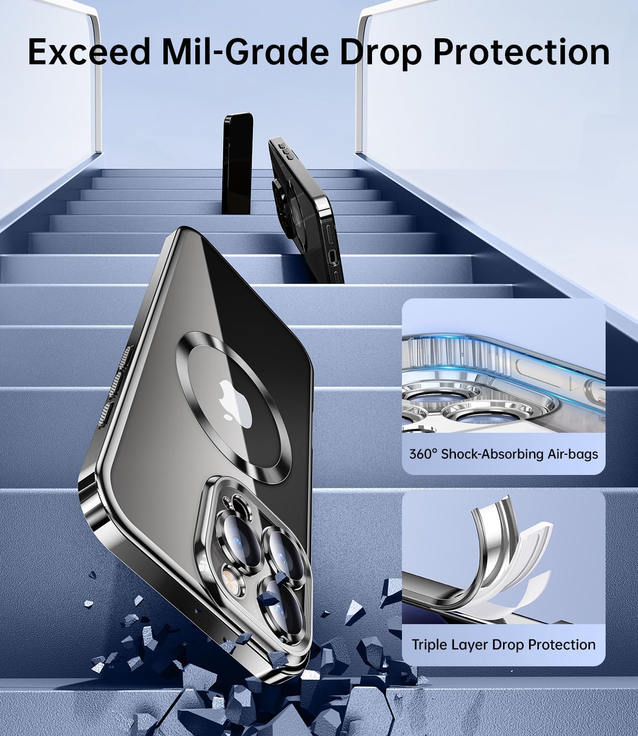 iPhone 16 Pro Max Case MagSafe Black Titanium +2 Screen Protectors Shockproof Mobile Arcade Ltd