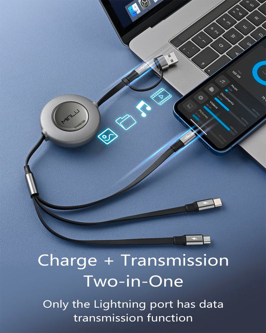 5 in 1 Retractable Multi Charger Cable 3.5A USB C Lightning Micro USB 1.2M Mobile Arcade Ltd