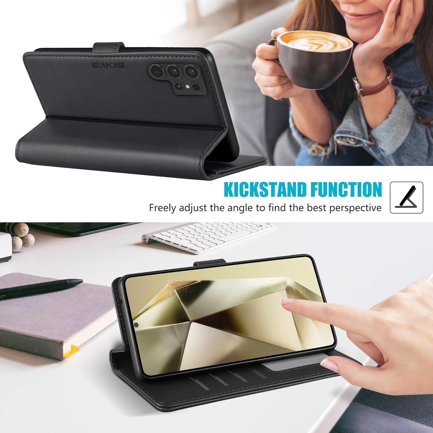 Galaxy S25 Ultra Wallet Case Black Kickstand Shockproof 4 Card Slot Cover Mobile Arcade Ltd
