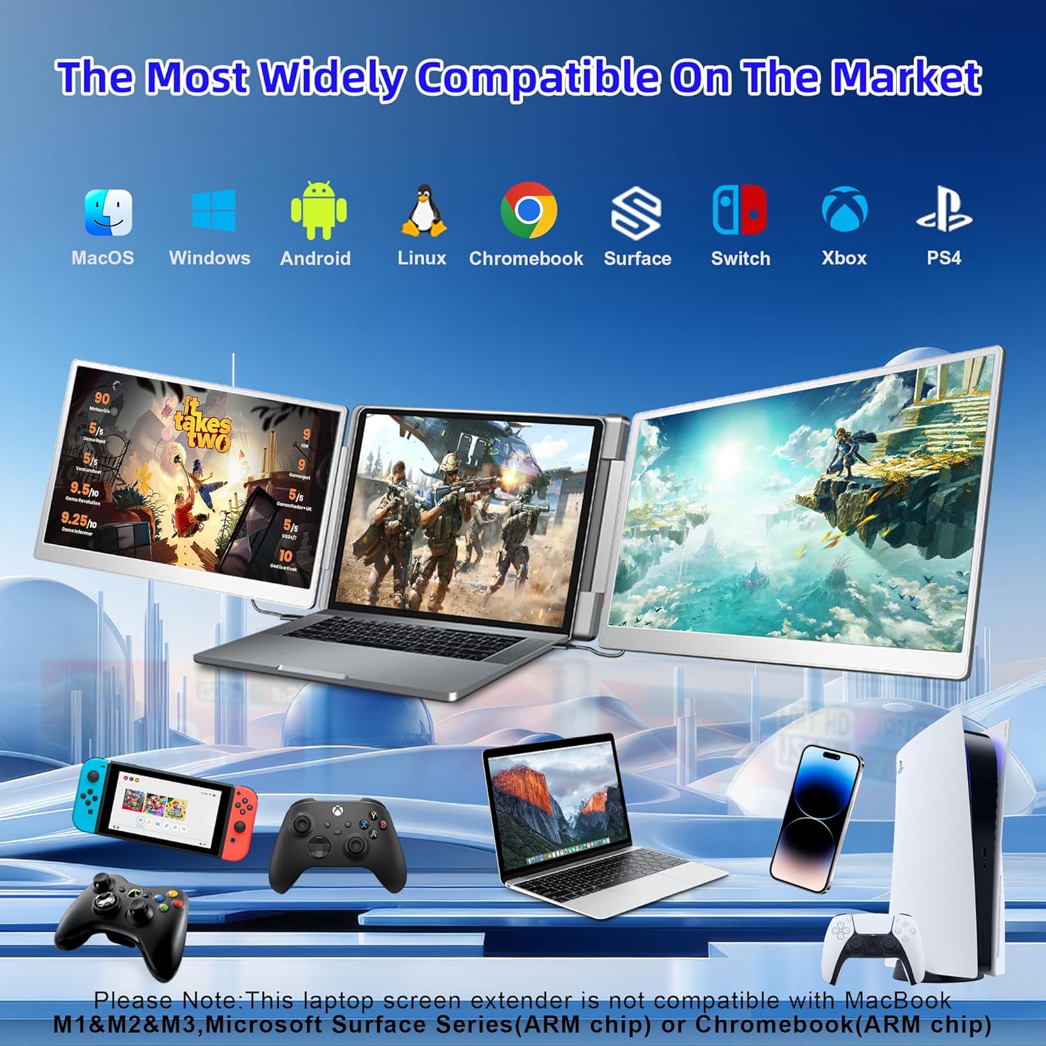 16" Triple Laptop Screen Extender 1200P IPS Monitor for 12"-18.5" Laptops Mobile Arcade Ltd