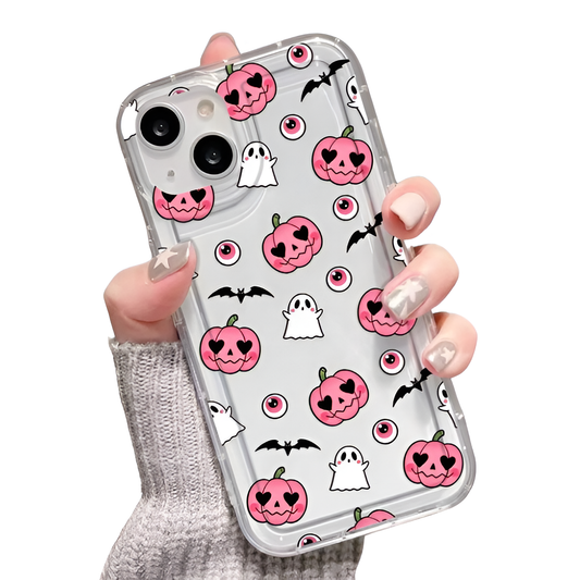 Cute Halloween Pumpkin Ghost Clear Phone Case For iPhone 17 16 15 14 13 12 Mobile Arcade Ltd
