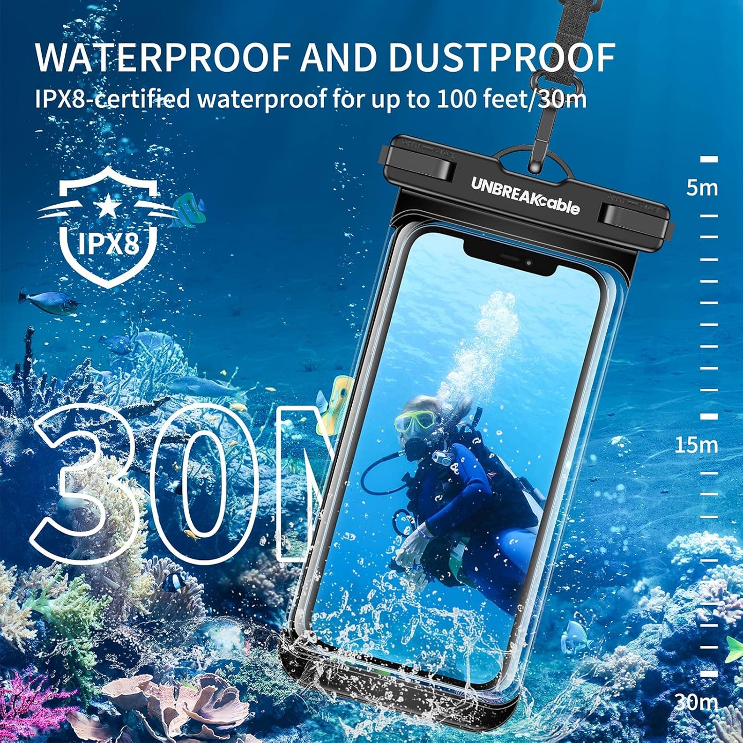 2-Pack IPX8 Waterproof Phone Pouch, Universal Dry Bag for iPhone & Samsung, Black Mobile Arcade Ltd