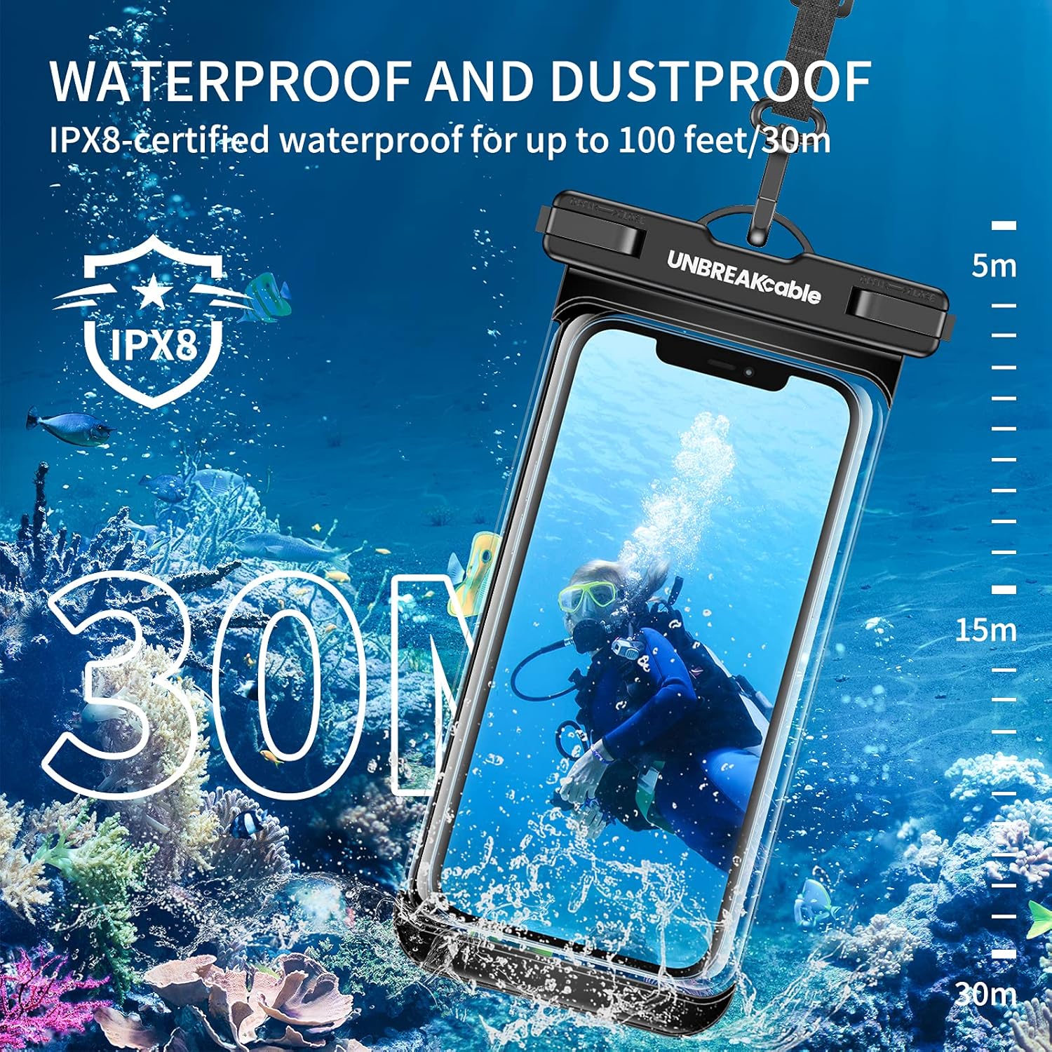 2-Pack IPX8 Waterproof Phone Pouch, Universal Dry Bag for iPhone & Samsung, Black Mobile Arcade Ltd