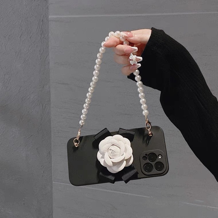 Temperament Camellia Pearl Chain Phone Case Soft Shell Mobile Arcade Ltd