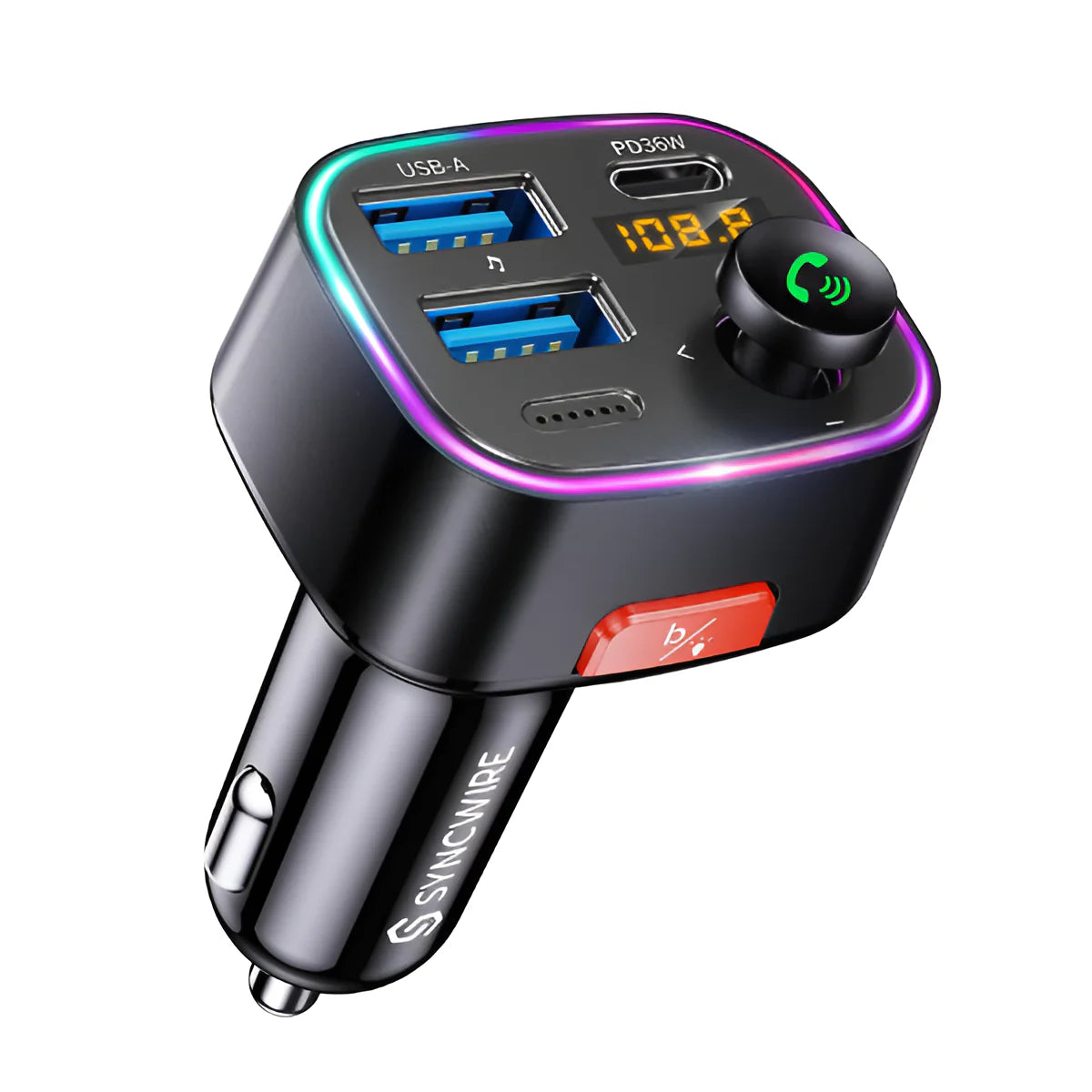 Syncwire Bluetooth 5.4 FM Transmitter Car Adapter 48W Fast Charge & HiFi Sound