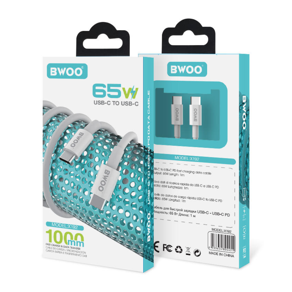 BWOO 65W USB-C to USB-C PD Charging Cable – TPE Fabric, OEM Logo Mobile Arcade Ltd
