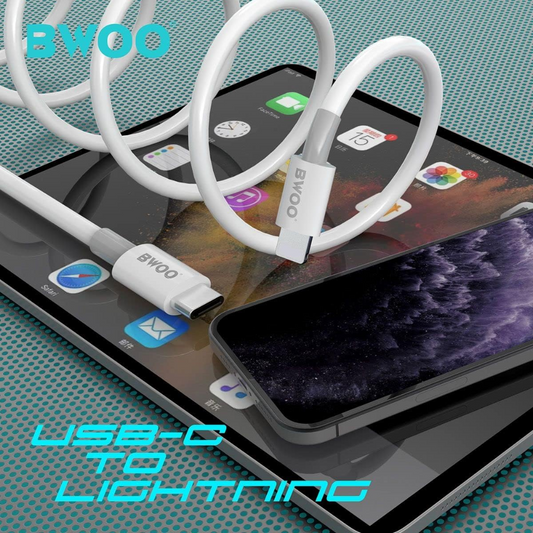 Bwoo USB-C to Lightning Cable – 1m, Fast Charge, White Mobile Arcade Ltd