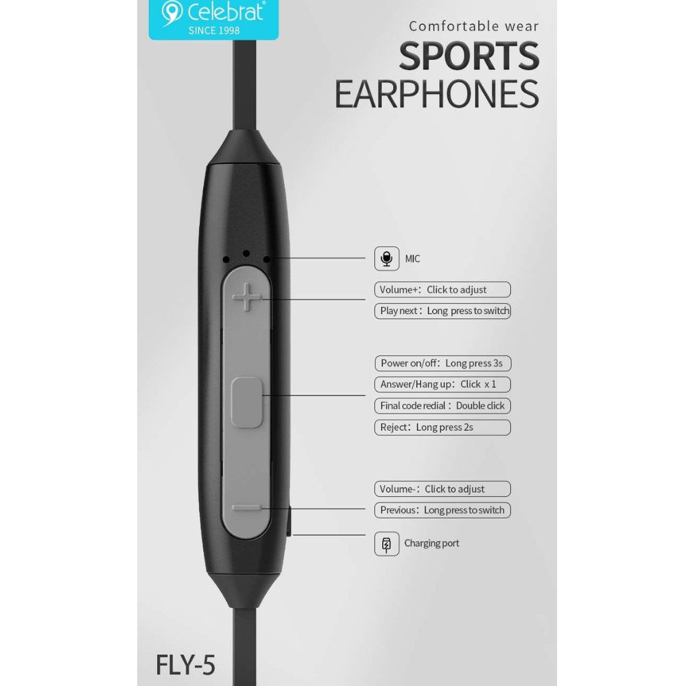 Celebrat FLY-5 Wireless Over-Ear Headset – Stereo Sound, Mic, Black Mobile Arcade Ltd