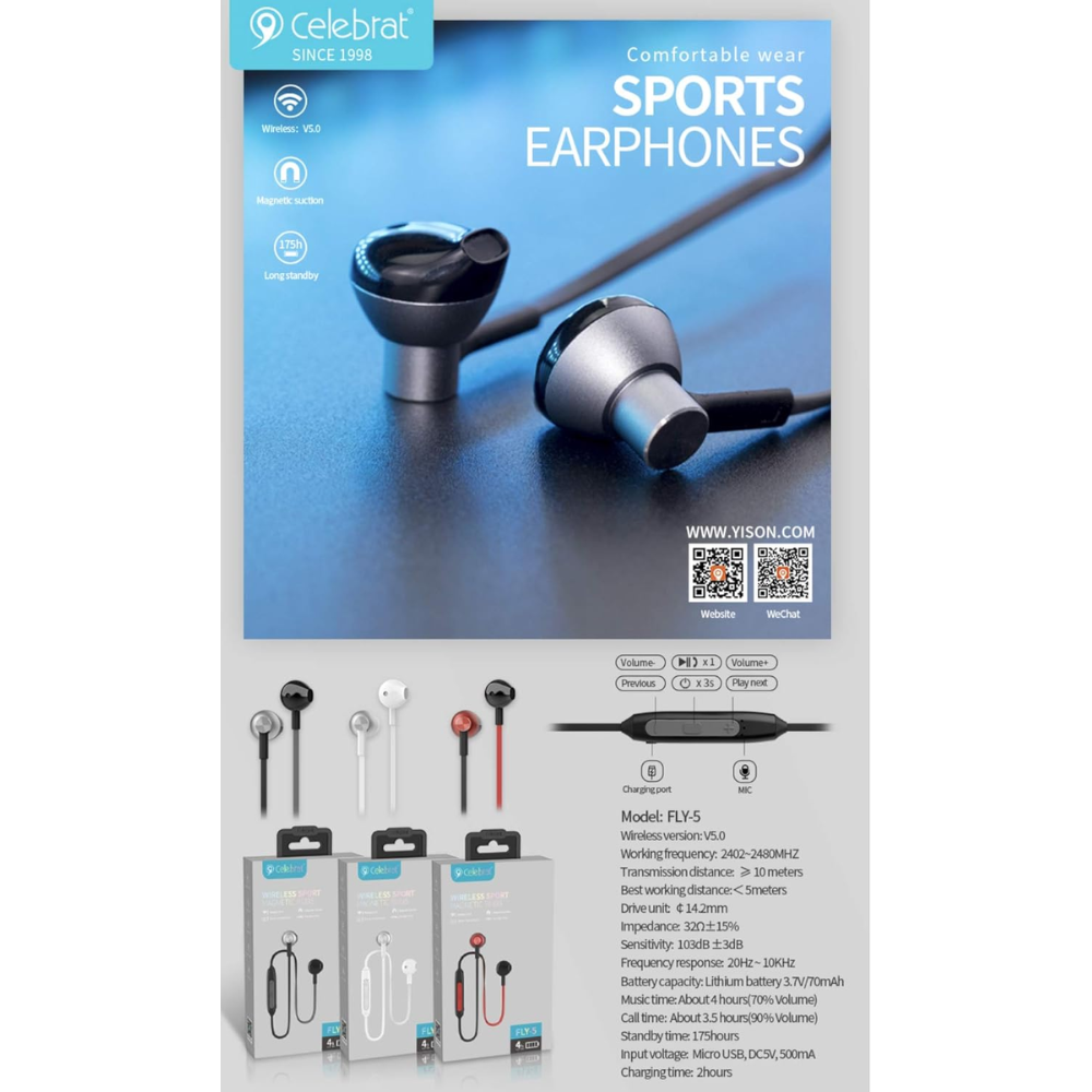 Celebrat FLY-5 Wireless Over-Ear Headset – Stereo Sound, Mic, Black Mobile Arcade Ltd