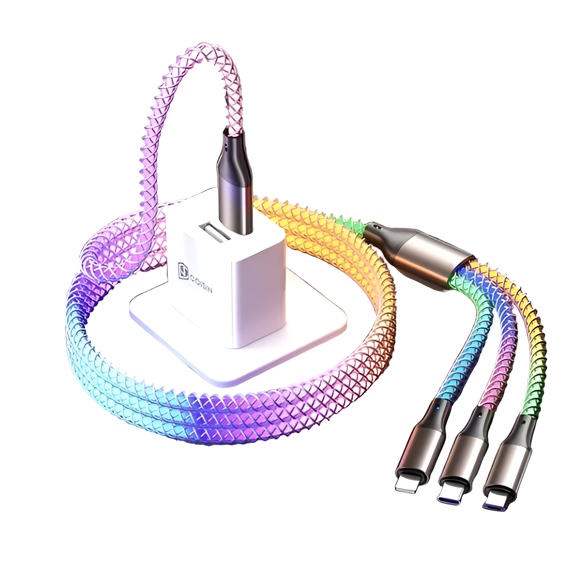 3-in-1 66W Fast Charging Cable RGB Light Micro USB Type-C & iPhone Mobile Arcade Ltd