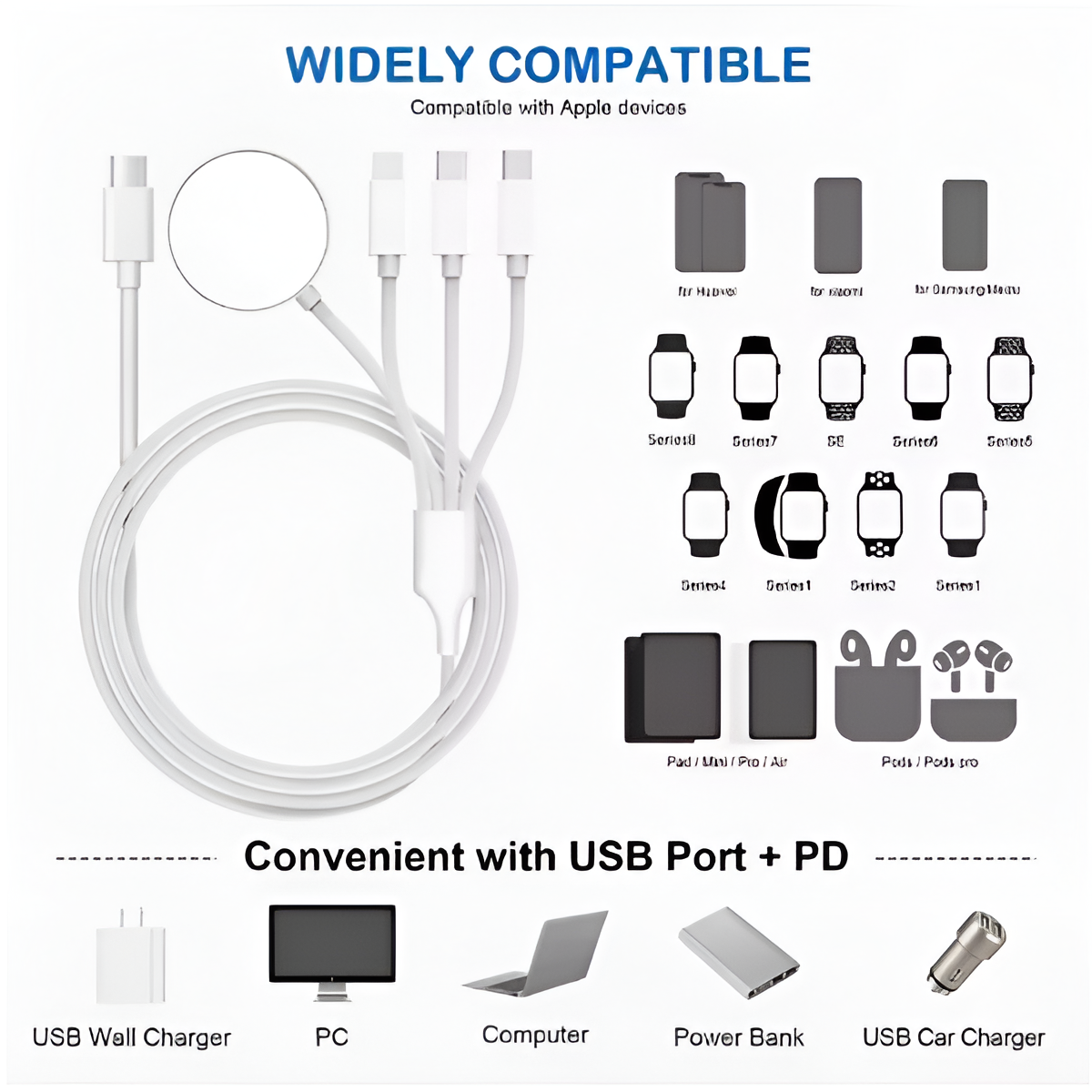 4-in-1 Magnetic Wireless Charger Cable for iPhone & Apple Watch Series Mobile Arcade Ltd