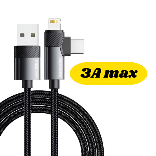 Essager 2-in-1 USB-A Cable 90° Type-C/Lightning Fast Charger for iPhone/iPad