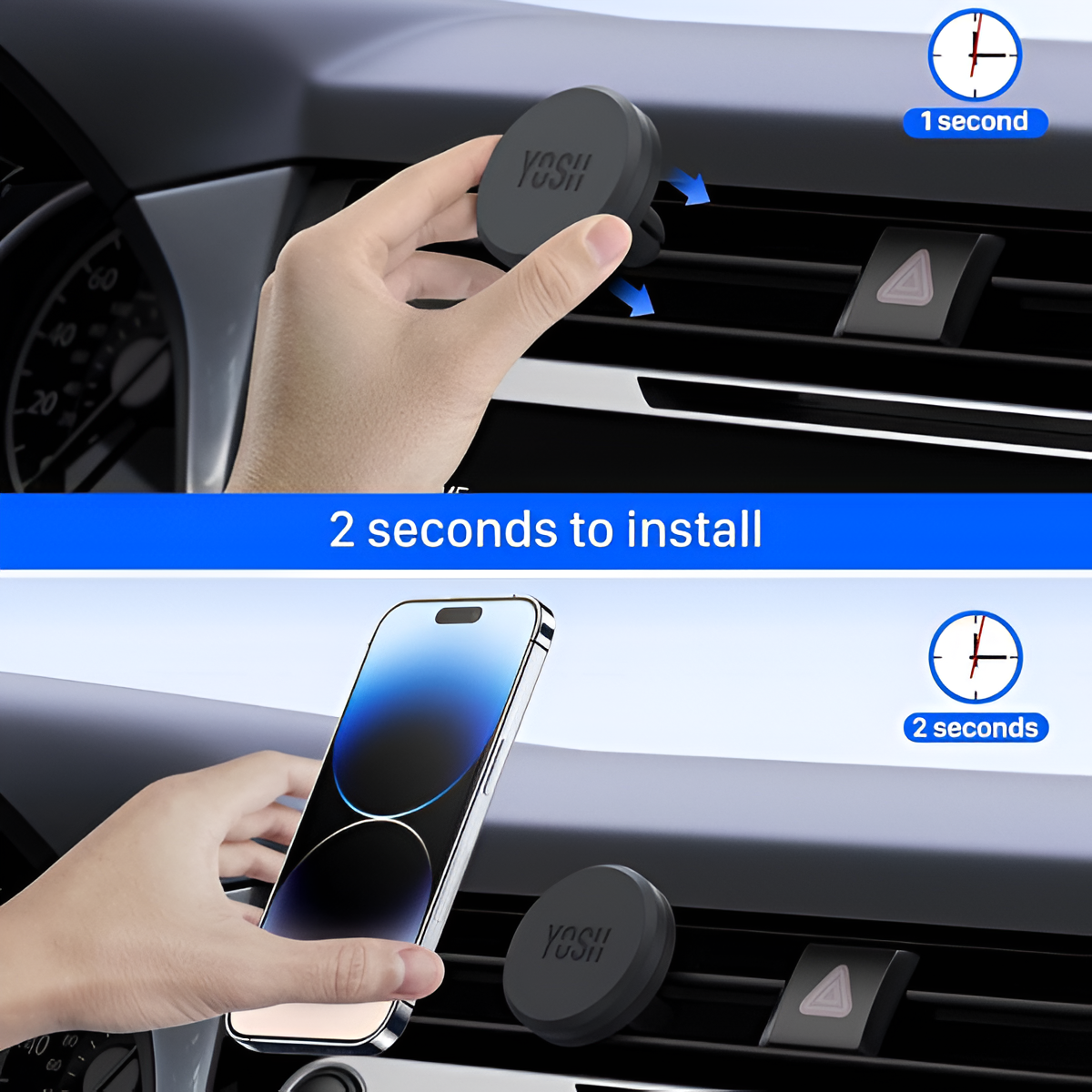 YOSH Magnetic Car Phone Holder – Strong Air Vent Mount for iPhone & Samsung Mobile Arcade Ltd