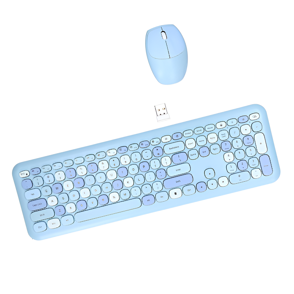 Wendeekun Wireless Keyboard Mouse Combo Retro Multi-Color w/ Num Pad – Blue