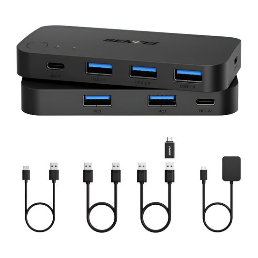 BENFEI USB 3.0 Switch 2 PC Share 3 USB-A & 1 USB-C Ports with Remote Control