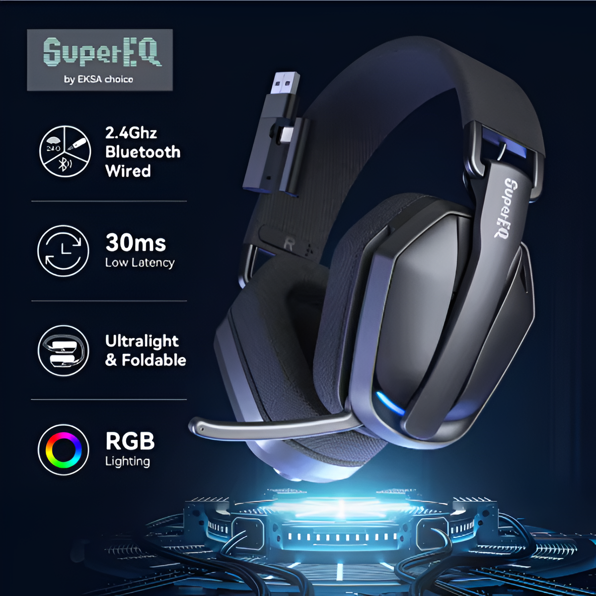 SuperEQ G19BT Wireless Gaming Headphones with Mic for PC PS5 Xbox Mobile Arcade Ltd