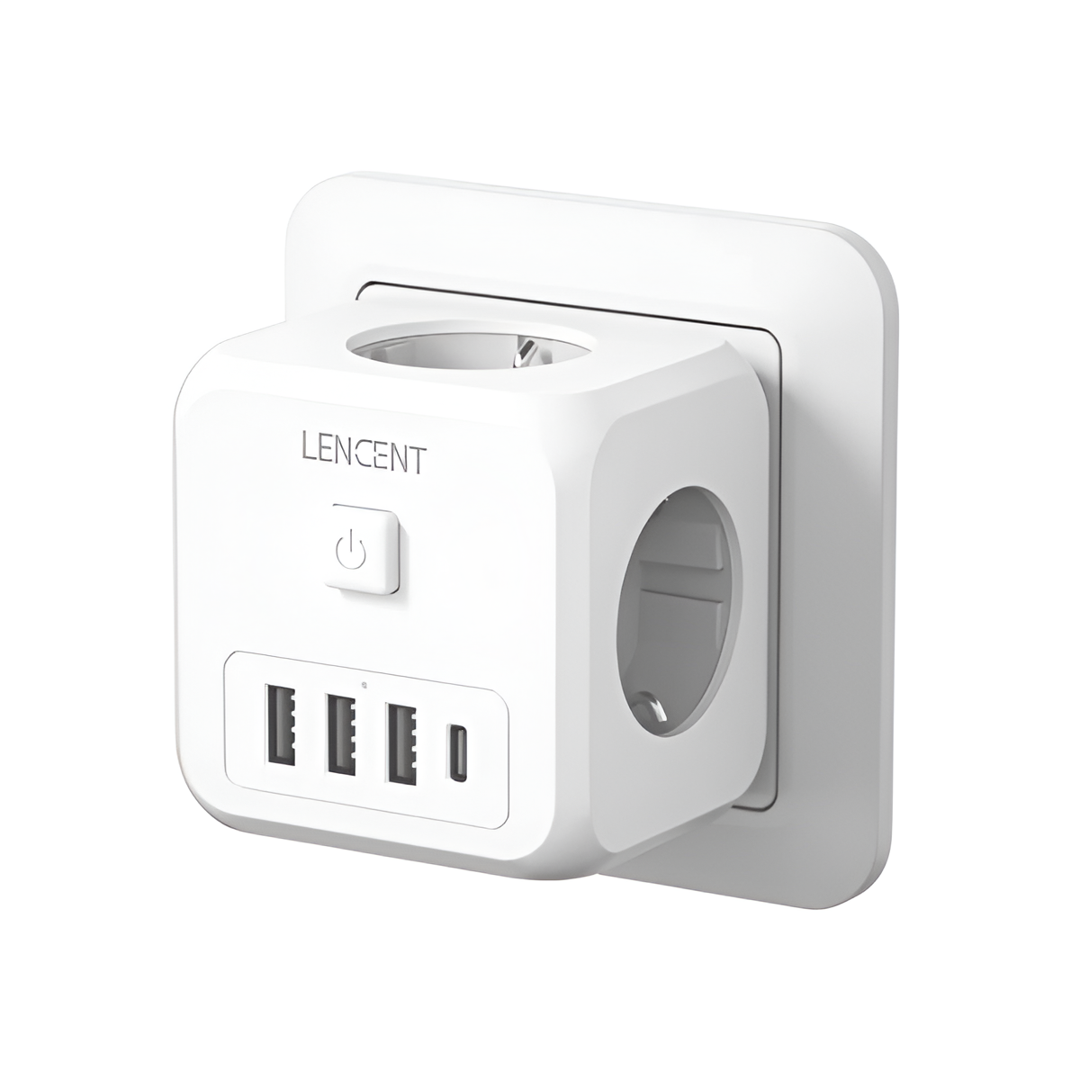 LENCENT 7-in-1 EU Wall Socket Extender with 3 USB, Type-C & AC Outlets Mobile Arcade Ltd