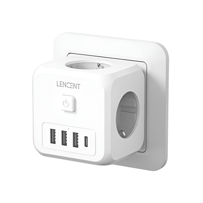 LENCENT 7-in-1 EU Wall Socket Extender with 3 USB, Type-C & AC Outlets Mobile Arcade Ltd
