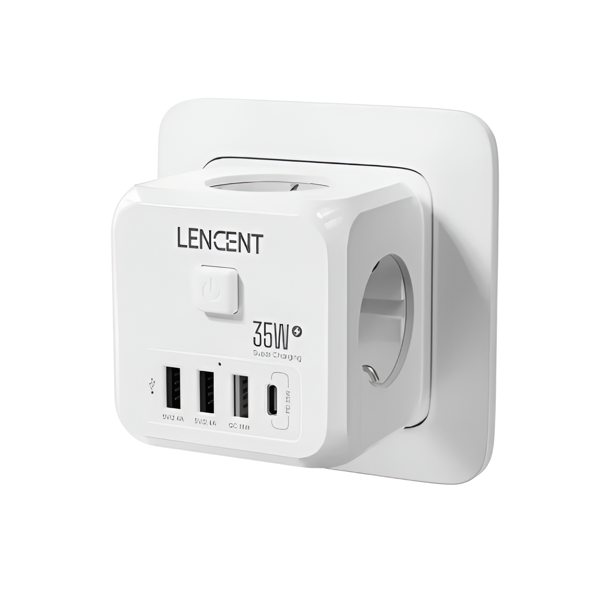 LENCENT 7-in-1 EU Wall Socket Extender with 3 USB, Type-C & AC Outlets Mobile Arcade Ltd