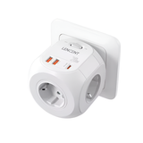 LENCENT 7-in-1 EU Wall Socket Extender with 3 USB, Type-C & AC Outlets