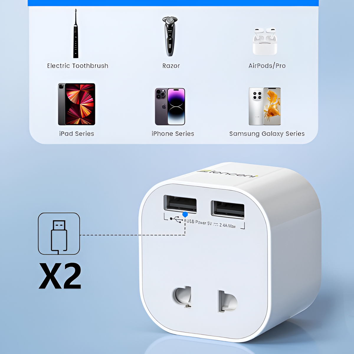 LENCENT Shaver Plug Adaptor UK – 2 Pin to 3 Pin with 2 USB Ports, 13A Fuse Mobile Arcade Ltd