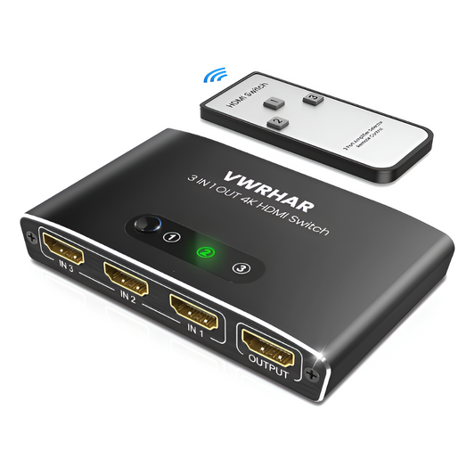 VWRHar HDMI 3x1 Switch with Remote – 4K HDMI Splitter for PS5/Xbox/TV – Black