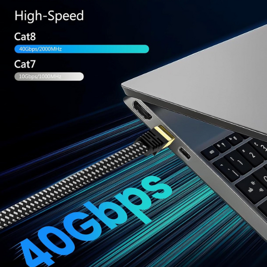 ARISKEEN Cat 8 Ethernet Cable 5M – 40Gbps, Flat Braided RJ45 LAN Cable, Black Mobile Arcade Ltd