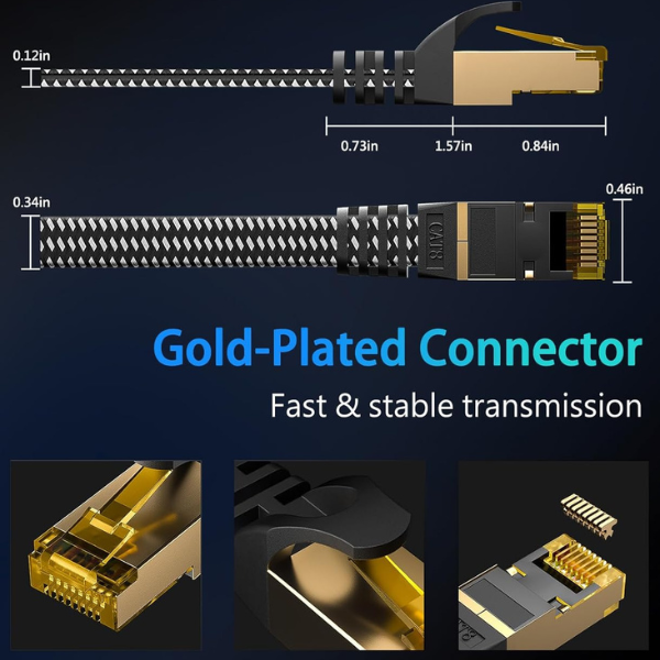 ARISKEEN Cat 8 Ethernet Cable 5M – 40Gbps, Flat Braided RJ45 LAN Cable, Black Mobile Arcade Ltd