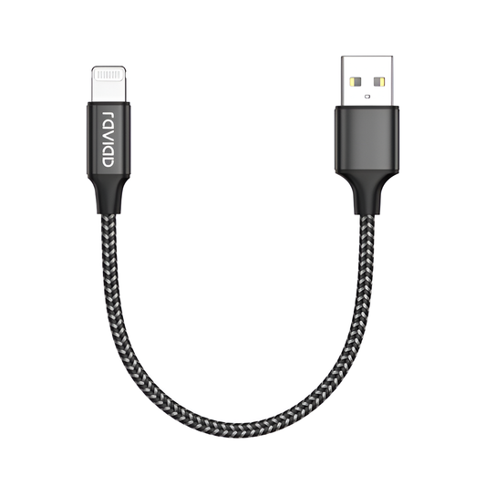 RAVIAD 30CM MFi iPhone Cable – Short Nylon Braided Lightning Charger, Black
