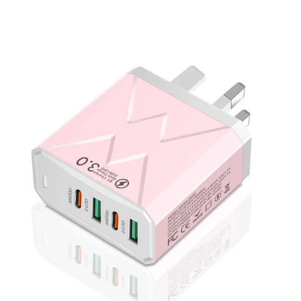 4-Port USB & PD Fast Charger – Mobile & Tablet, 2 USB + 2 PD, Multiple Colours Mobile Arcade Ltd