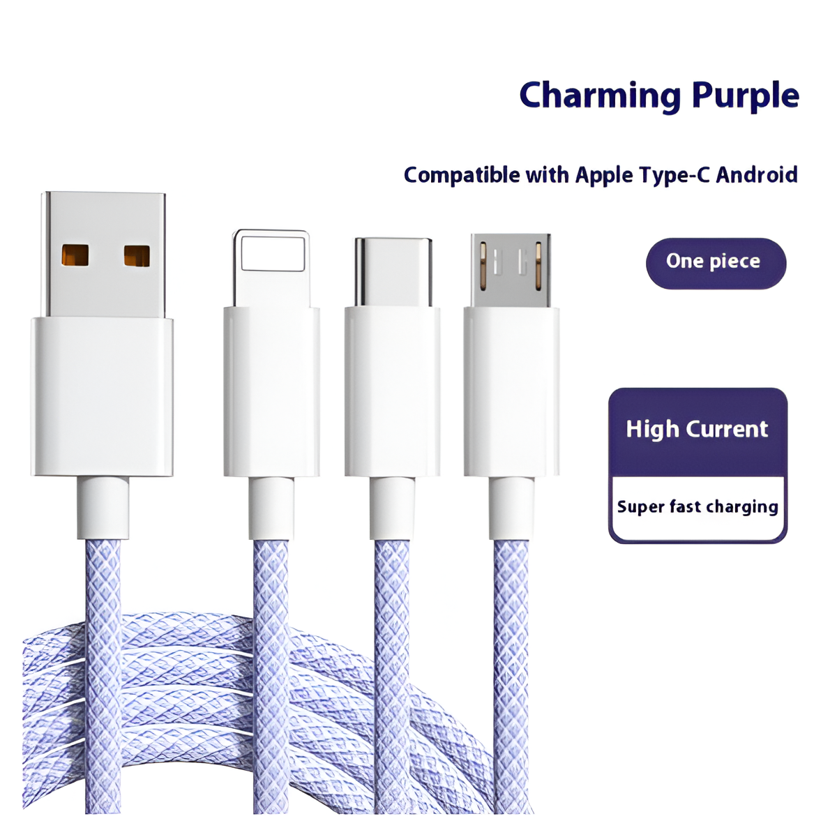 3-in-1 Fast Charging Cable 6A – Lightning, Micro USB & Type-C, Nylon Braided Mobile Arcade Ltd