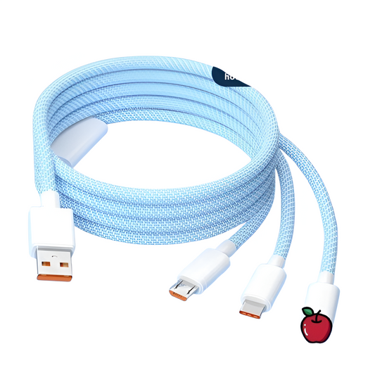 3-in-1 Fast Charging Cable 6A – Lightning, Micro USB & Type-C, Nylon Braided